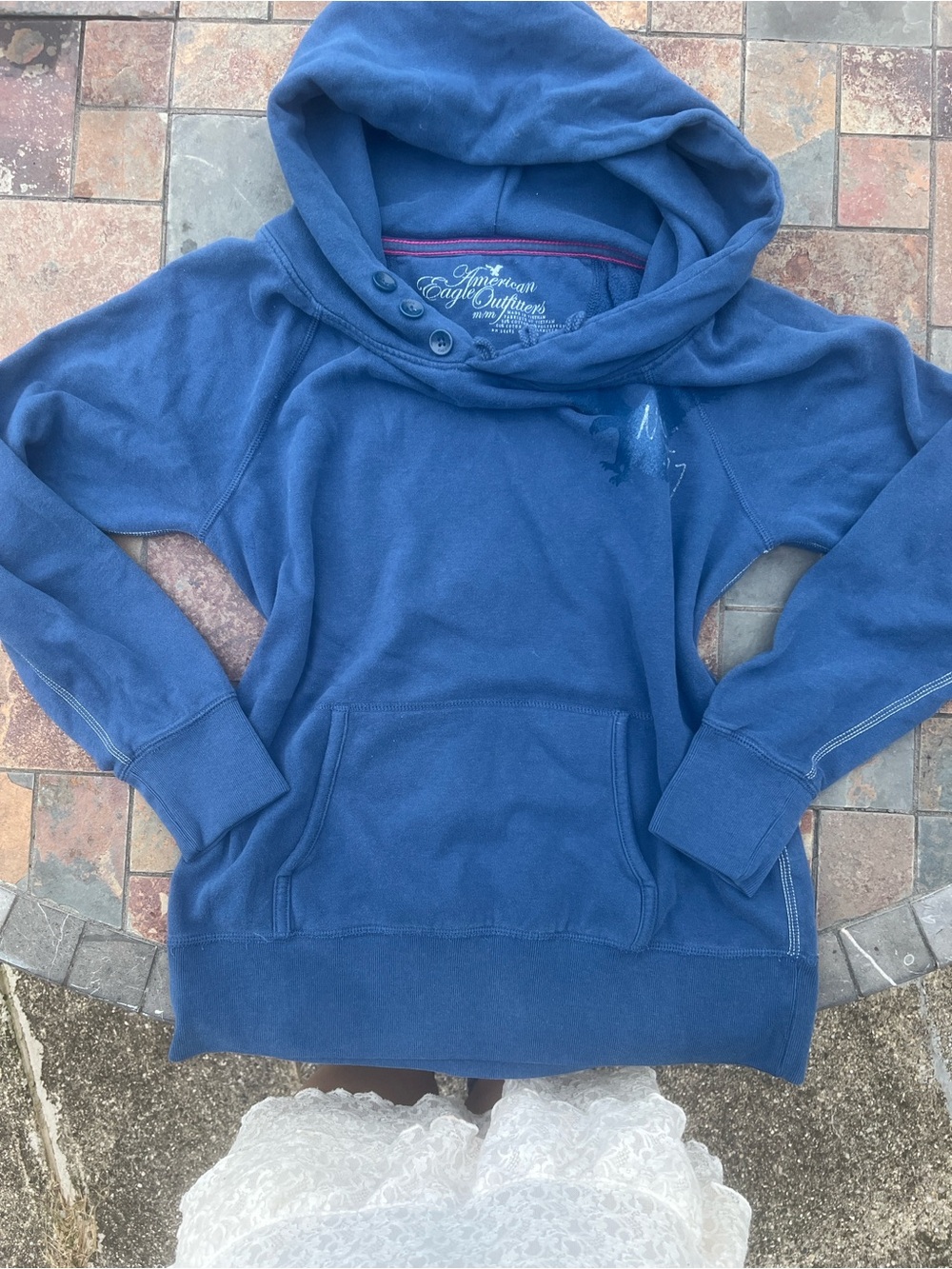 American Eagle Outfitters Navy Blue Hooded Pullover Sweatshirt